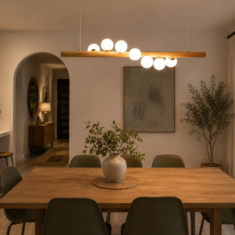 Orion Astral Sphere And Wood Stem Pendant Light