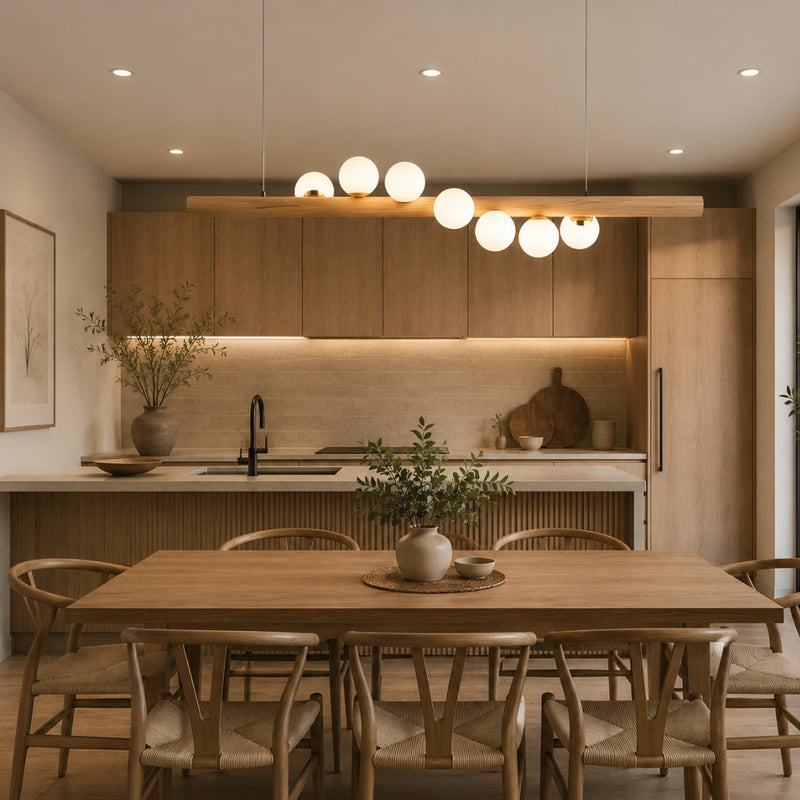 Orion Astral Sphere And Wood Stem Pendant Light