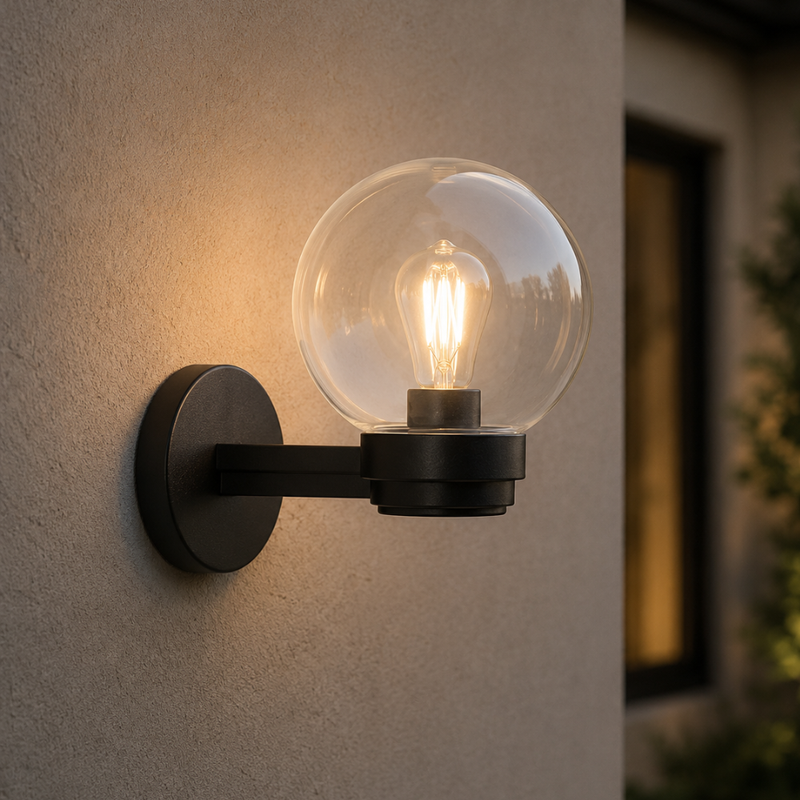 Suria Black and Clear Outdoor Wall Light