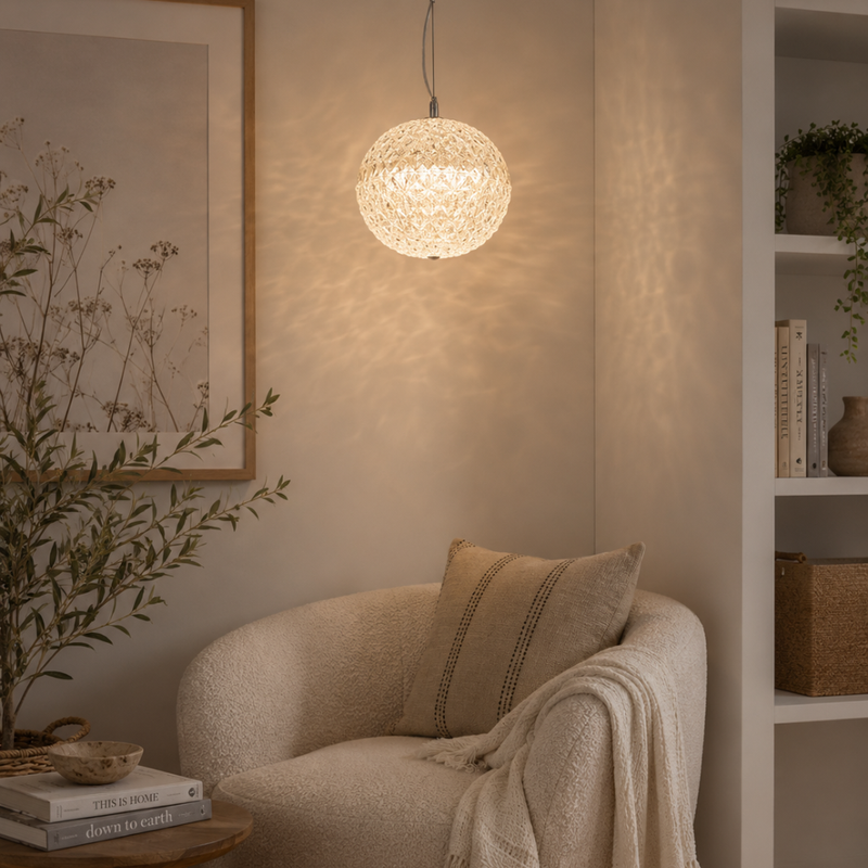 Lucille Textured Clear Acrylic and Chrome LED Pendant Light