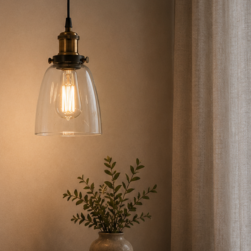 Genoa Bell Clear Glass and Antique Brass Pendant Light