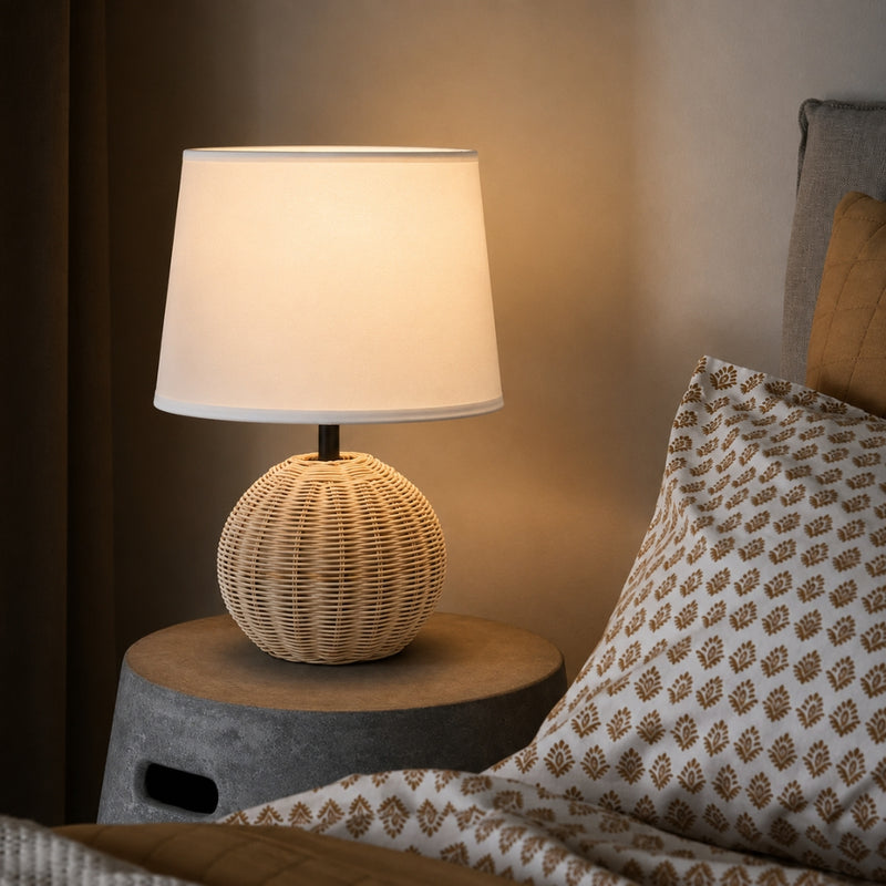 Calais Natural Rattan and White Shade Table Lamp