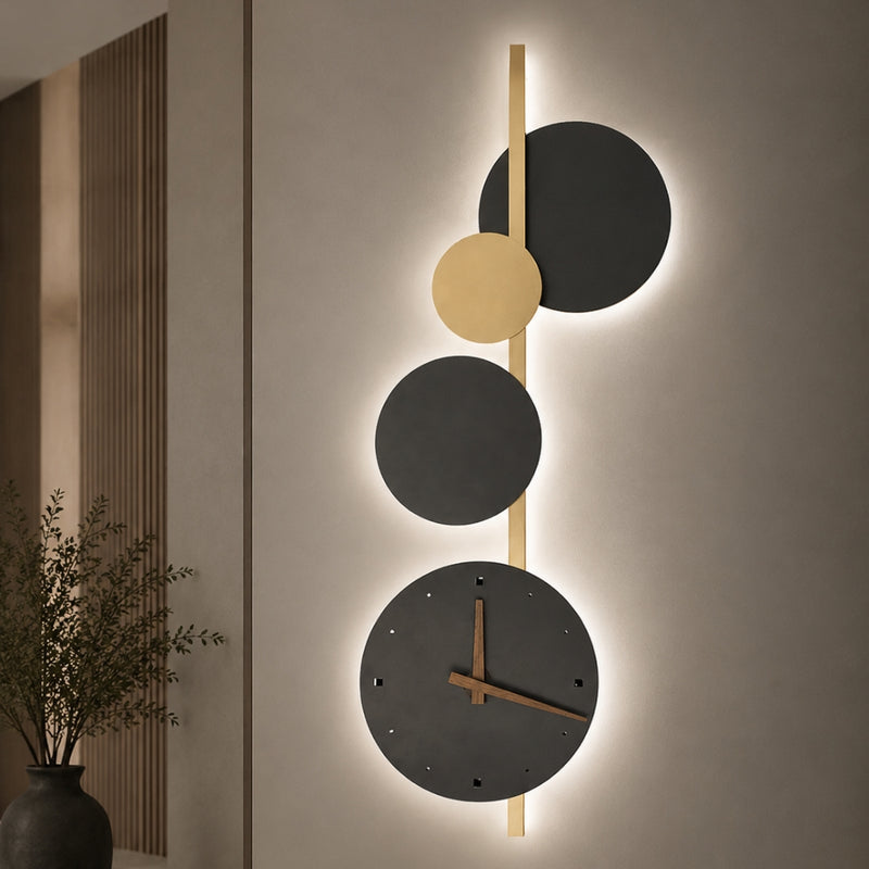 Clara Black and Gold LED Wall Light with Clock