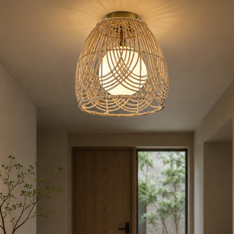 Boyd Natural Rattan and Glass Ceiling Light