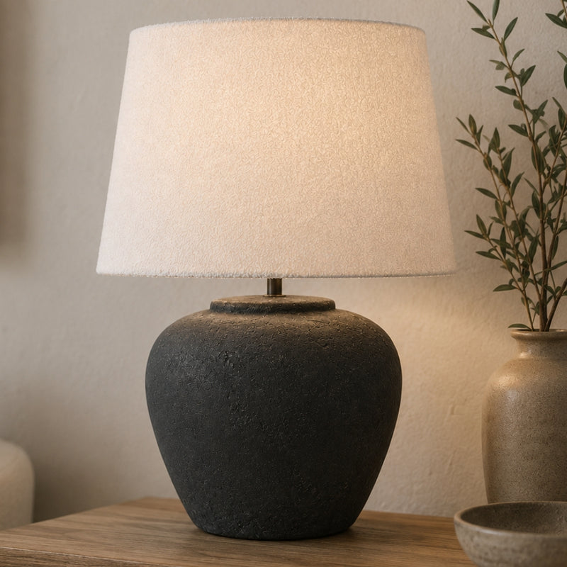 Nala Black Stone and Cream Shade Table Lamp