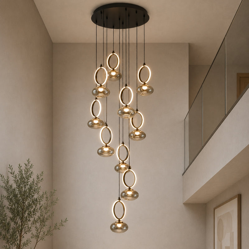 Adair Black And Smoke Glass 10 Light LED Cluster Pendant Light