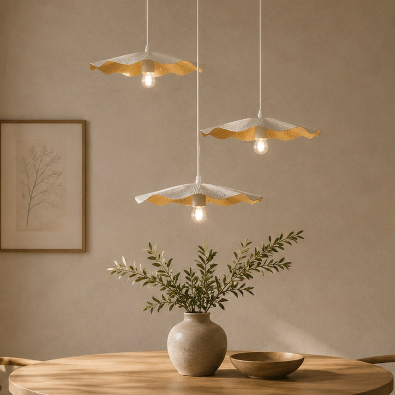 Ansley White and Gold Disk Pendant Light
