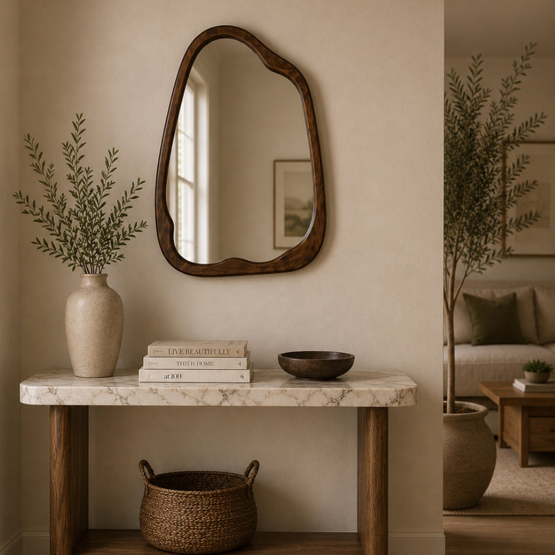 Sabi Dark Walnut Irregular Wood Mirror 2 Sizes