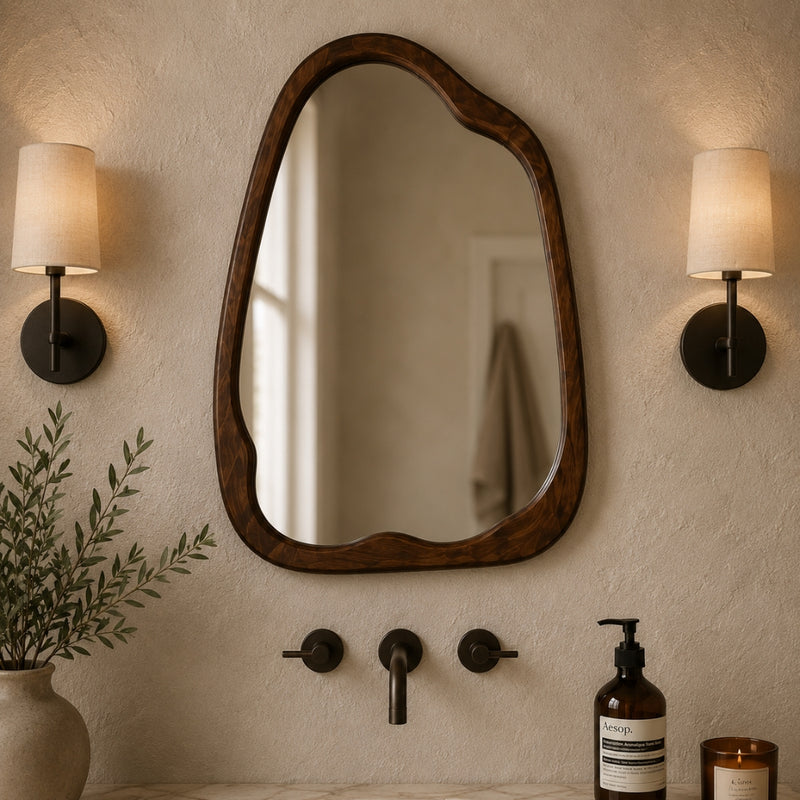 Sabi Dark Walnut Irregular Wood Mirror 2 Sizes