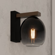 Filago Wood and Smoke Glass Wall Light - Lighting.co.za