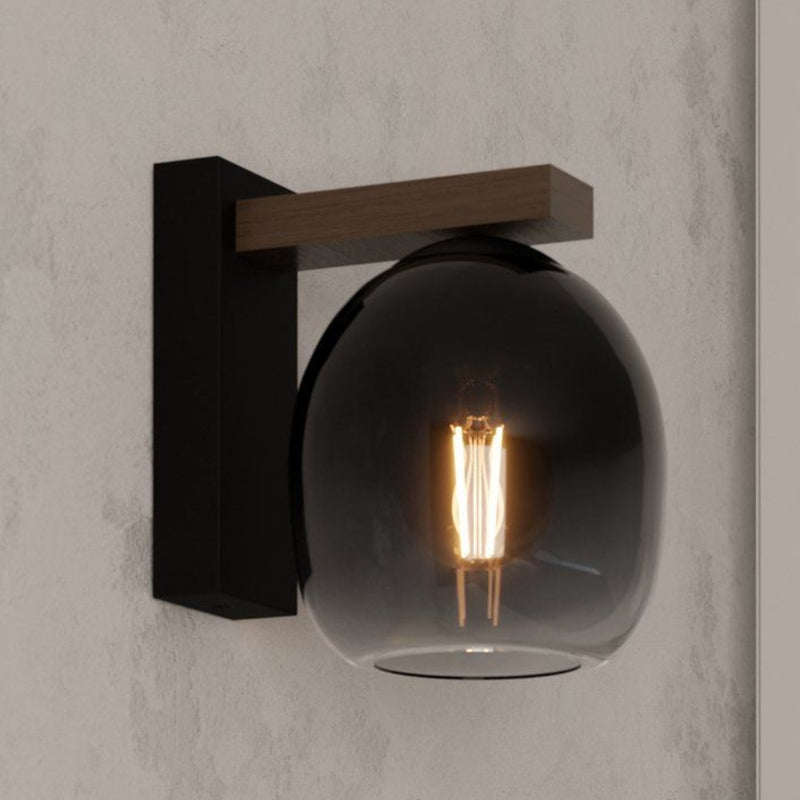Filago Wood and Smoke Glass Wall Light - Lighting.co.za