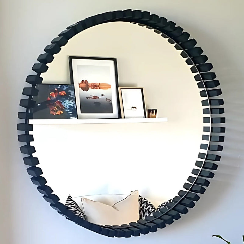 Cog Wood Black Round Mirror 2 Sizes - Lighting.co.za
