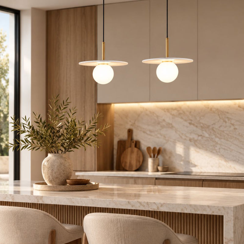 Pascal Black | White | Green Marble Disk Pendant Light