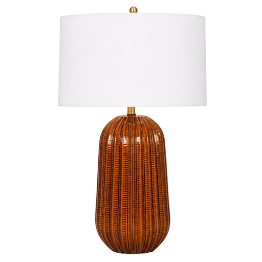 Pepa Rust with White Linen Shade Table Lamp - Table Lamp - Lighting.co.za
