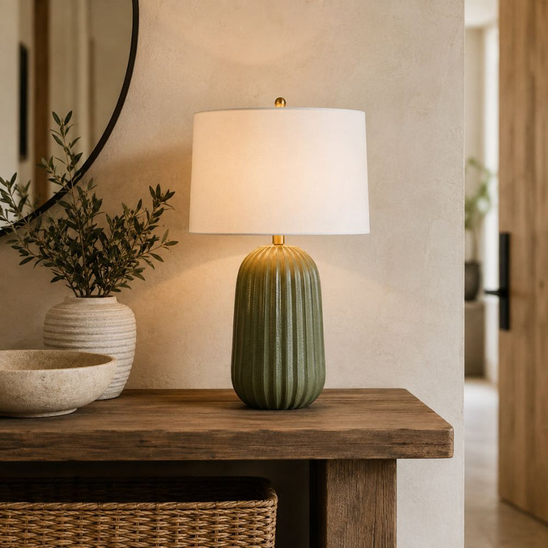 Pepa Sage Green with White Linen Shade Table Lamp - Table Lamp - Lighting.co.za