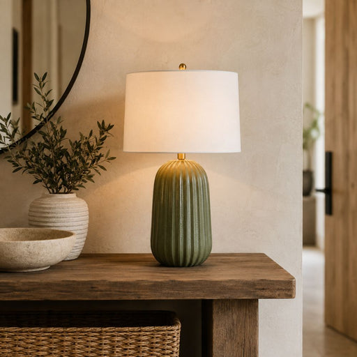 Pepa Sage Green with White Linen Shade Table Lamp - Table Lamp - Lighting.co.za