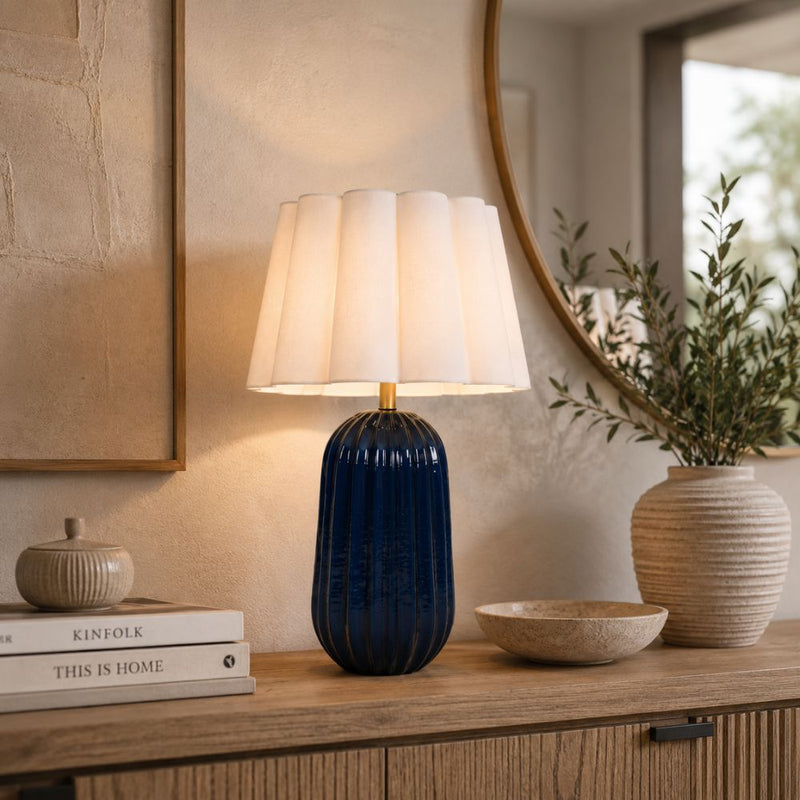 Pepino Navy with White Scallop Shade Table Lamp - Table Lamp - Lighting.co.za