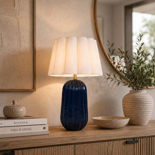Pepino Navy with White Scallop Shade Table Lamp - Table Lamp - Lighting.co.za
