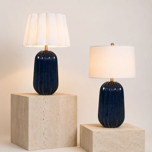 Pepa Navy with White Linen Shade Table Lamp - Table Lamp - Lighting.co.za