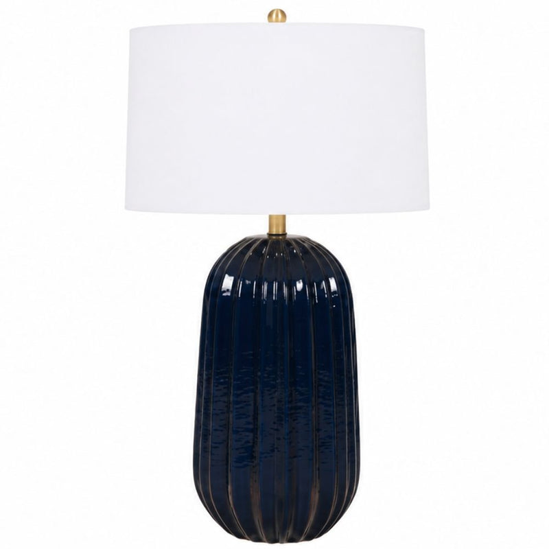 Pepa Navy with White Linen Shade Table Lamp - Table Lamp - Lighting.co.za