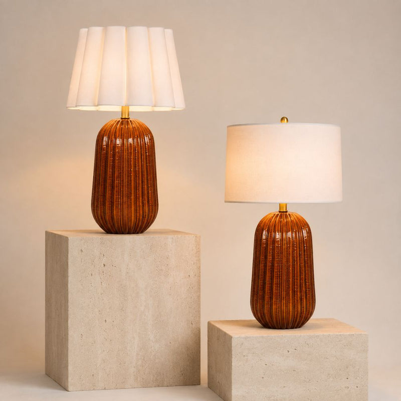 Pepino Rust with White Scallop Shade Table Lamp - Table Lamp - Lighting.co.za