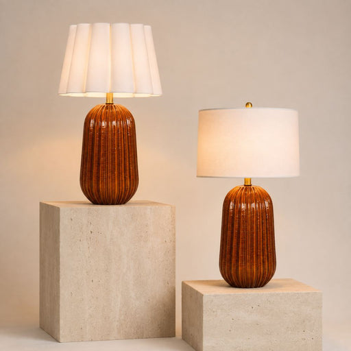 Pepa Rust with White Linen Shade Table Lamp - Table Lamp - Lighting.co.za