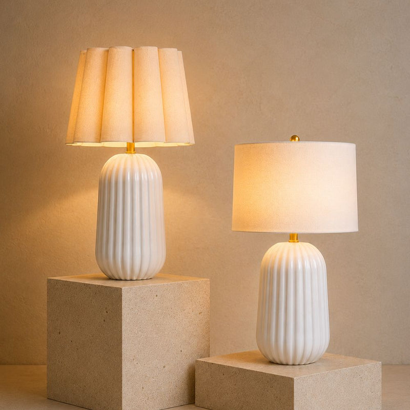 Pepa White with White Linen Shade Table Lamp - Table Lamp - Lighting.co.za
