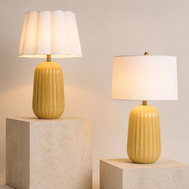 Pepa Yellow with White Linen Shade Table Lamp - Table Lamp - Lighting.co.za