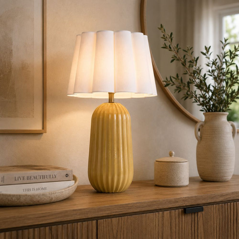 Pepino Yellow with White Scallop Shade Table Lamp - Table Lamp - Lighting.co.za