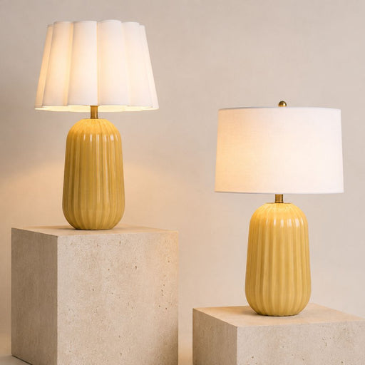 Pepa Yellow with White Linen Shade Table Lamp - Table Lamp - Lighting.co.za