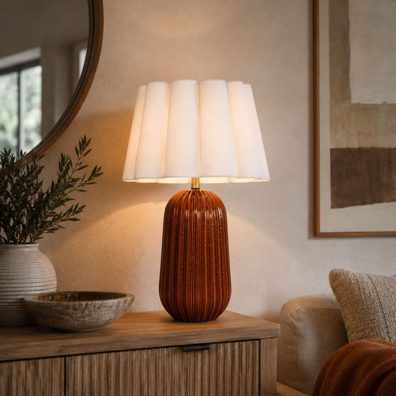 Pepino Rust with White Scallop Shade Table Lamp - Table Lamp - Lighting.co.za