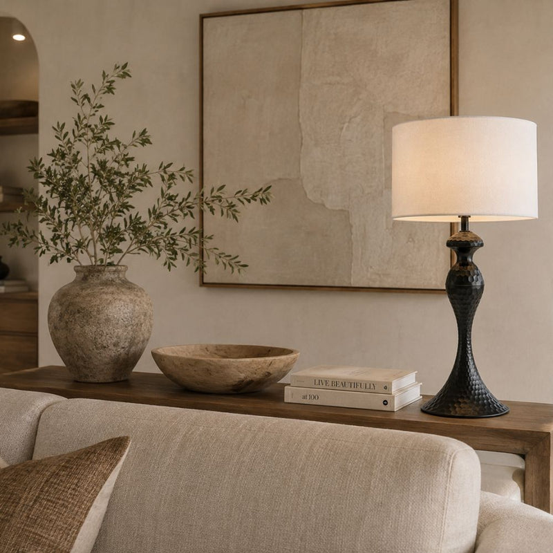 Portia Gold or Black Beaten Metal Table Lamp