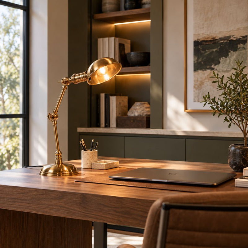 Princeton Vintage Brass Or Silver Adjustable Desk Lamp