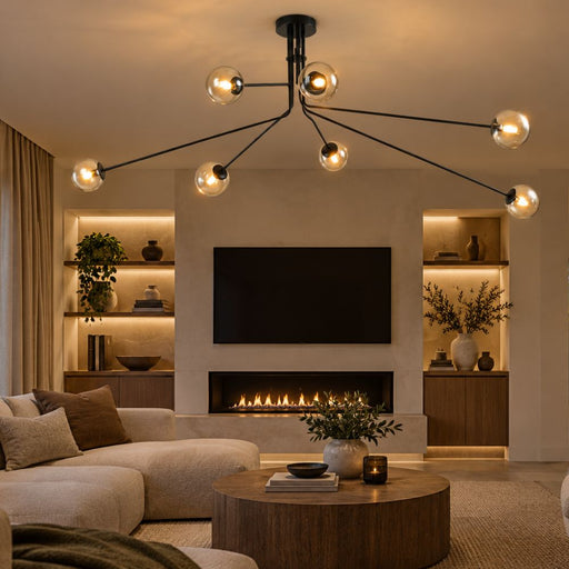 Priya Branch 7 Light Black and Amber Glass Pendant Light - Pendant Light - Lighting.co.za