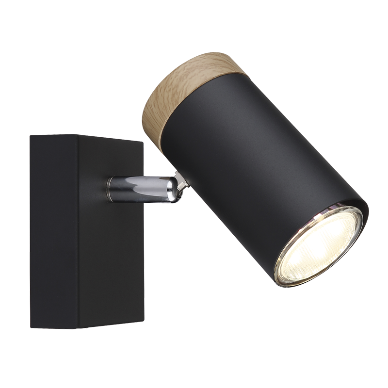 Silo Adjustable GU10 Black and Wood Look 1 Light Spot Light - Lighting.co.za