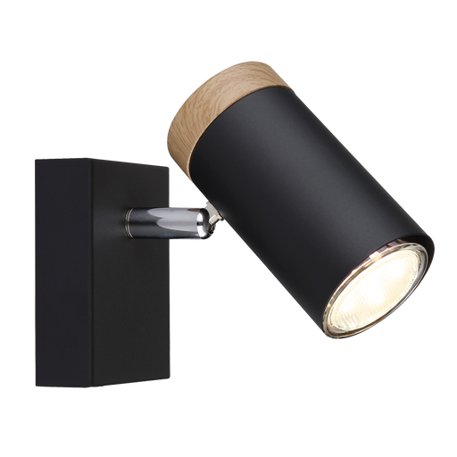 Silo Adjustable GU10 Black and Wood Look 1 Light Spot Light - Lighting.co.za