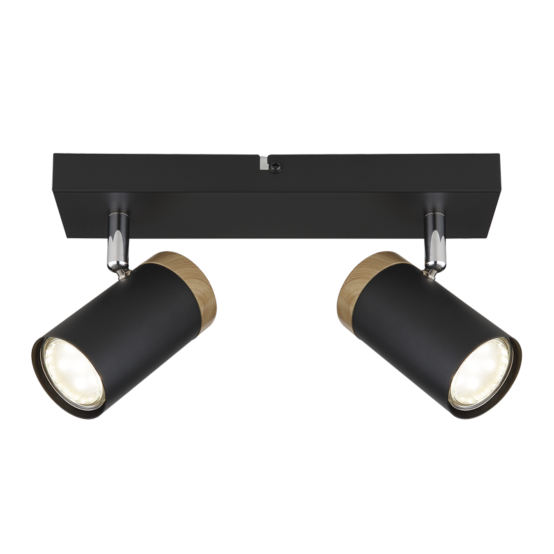 Silo Adjustable GU10 Black and Wood Look 2 Light Spot Light - Lighting.co.za