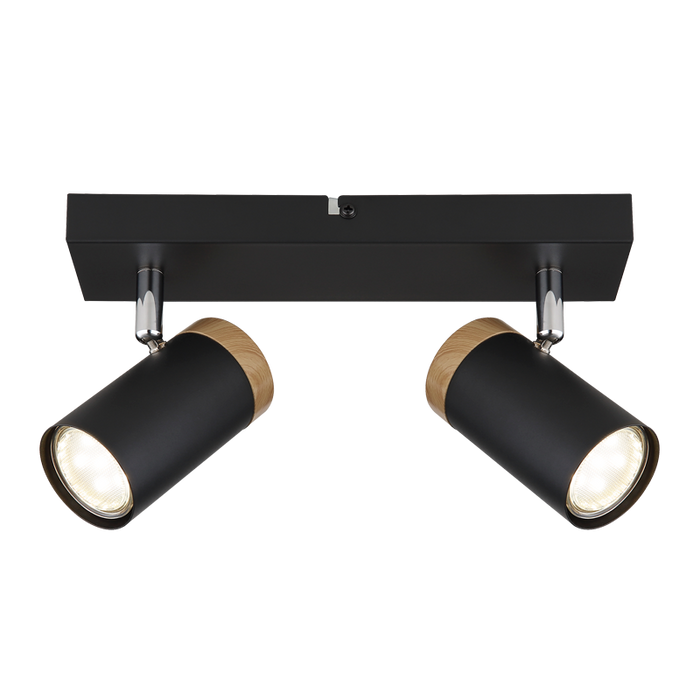 Silo Adjustable GU10 Black and Wood Look 2 Light Spot Light - Lighting.co.za