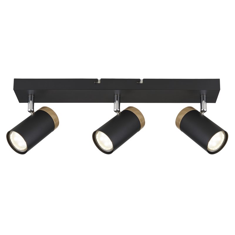 Silo Adjustable GU10 Black and Wood Look 3 Light Spot Light - Lighting.co.za