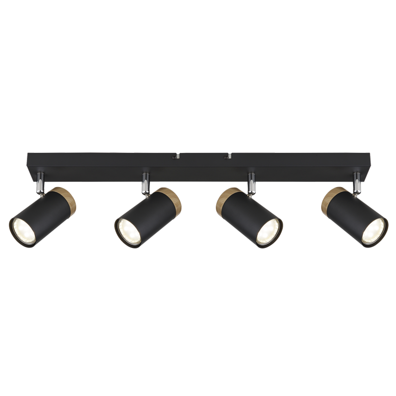 Silo Adjustable GU10 Black and Wood Look 4 Light Spot Light - Lighting.co.za