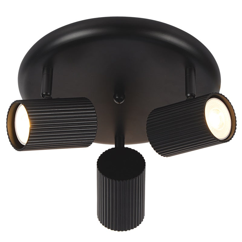 Fluted Black or White Adjustable GU10 3 Light Spot Light - Lighting.co.za
