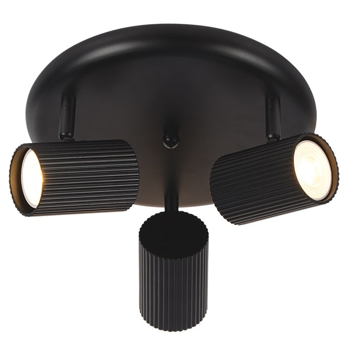 Fluted Black or White Adjustable GU10 3 Light Spot Light