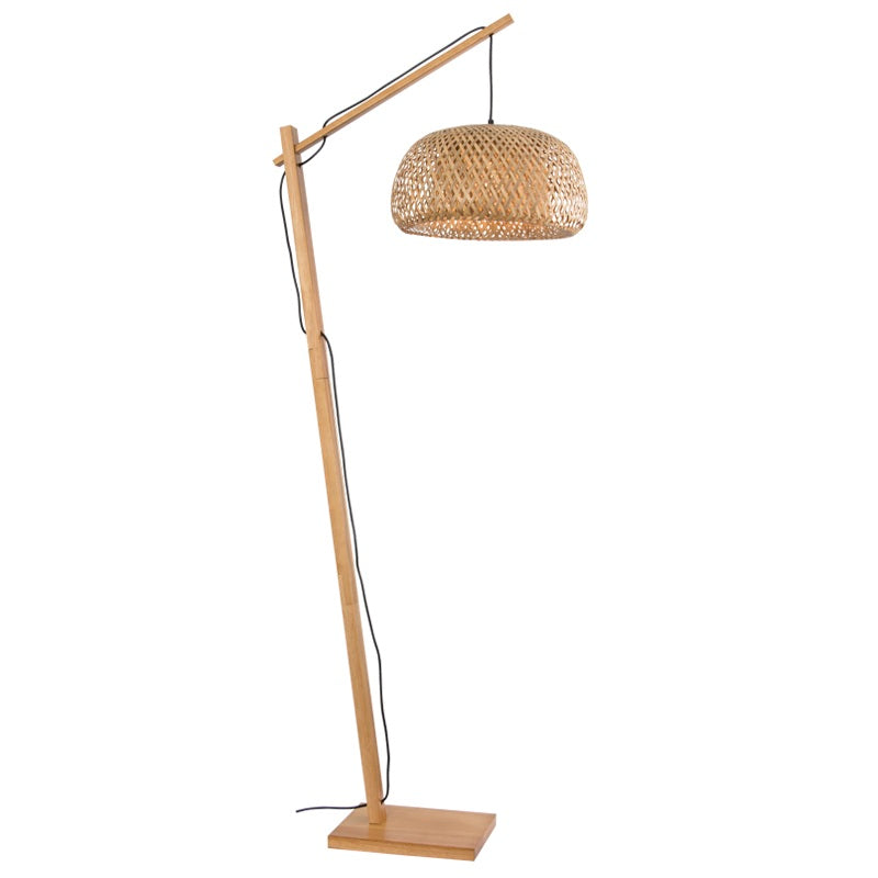 Haven Wood and Natural Rattan Shade Floor Lamp - Lighting.co.za