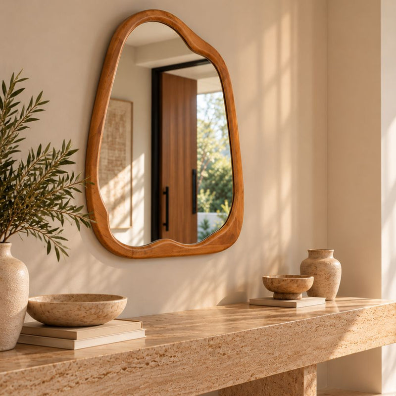 Sabi Walnut Irregular Wood Mirror 2 Sizes - Mirror - Lighting.co.za