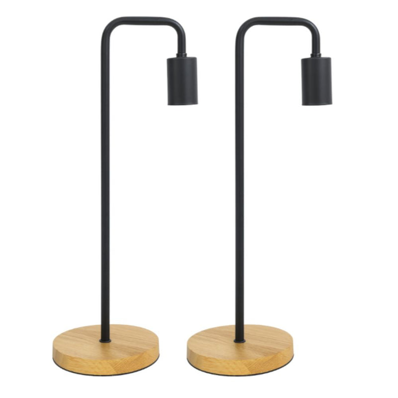 Scandi Black and Wood Desk Lamp - Set of 2