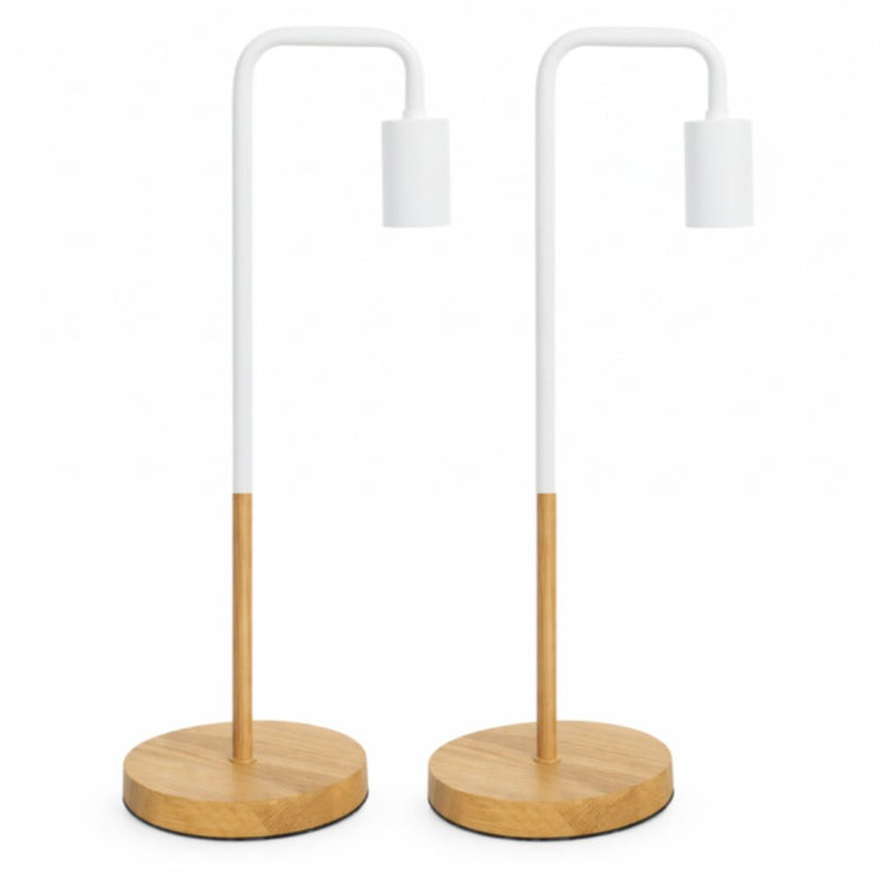 Scandi White and Wood Desk Lamp - Set of 2