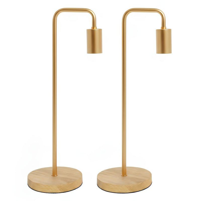 Scandi Gold and Wood Desk Lamp - Set of 2