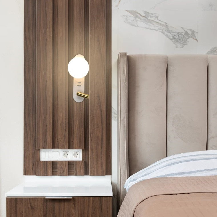 St Regis Black | White and Frosted White Glass Bedside Wall Light - Lighting.co.za