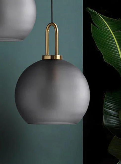 Ebbe Round Smoke Grey Glass and Antique Brass Pendant Light - Lighting.co.za