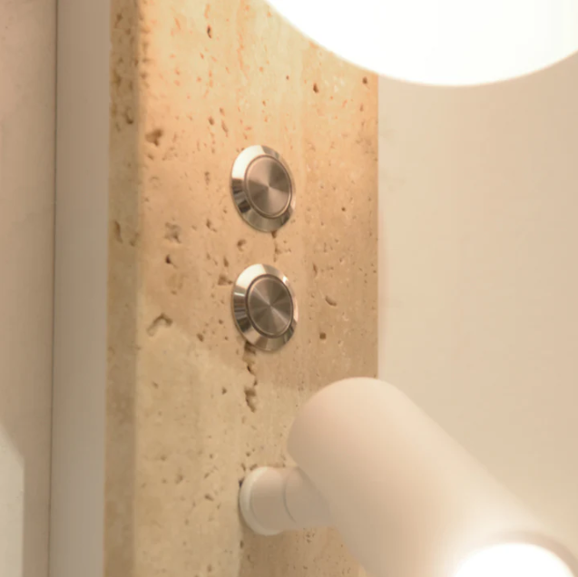 Bellagio Black | White | Travertino Marble and Frosted White Glass Bedside Wall Light - Lighting.co.za